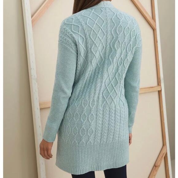 Chico's Light Blue Hint Of Cashmere Cable Knit Long Sweater Cardigan - Picture 11 of 13
